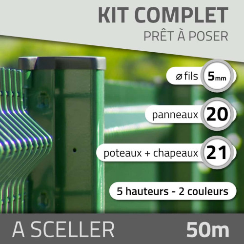 Kit à sceller - 50ml - 1,7m -  Gris anthracite - Kit clôture à sceller 15, 30 ou 50ml