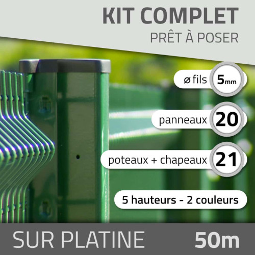 Kit sur platine - 50ml - 1,9m -  Gris anthracite - Kit clôture sur platine 15, 30 ou 50ml